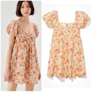 American Eagle AE Floral Babydoll Wrap Mini Dress Puff Sleeve Size S